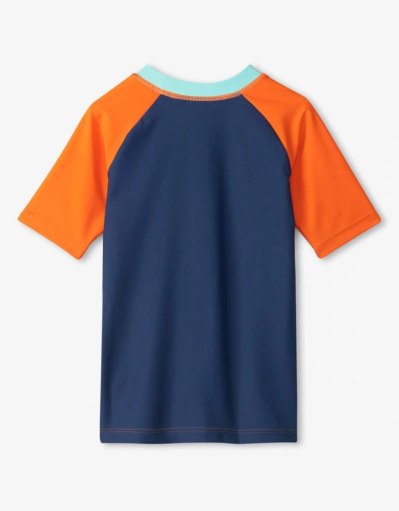 Boys Palm Orange Short Sleeve Rash Guard - Medieval Blue