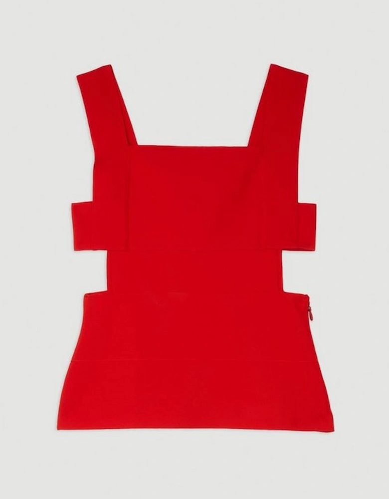 Figure Form Bandage Knit Square Neck Cut Out Top