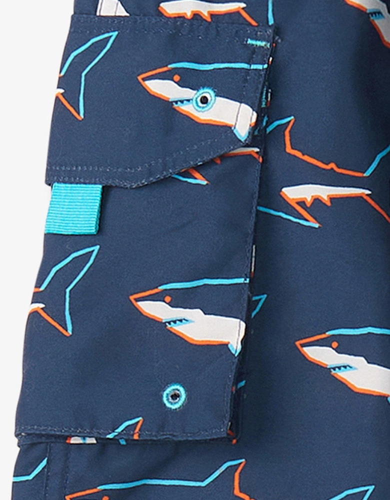 Boys Swimming Sharks Board Shorts - Medieval Blue