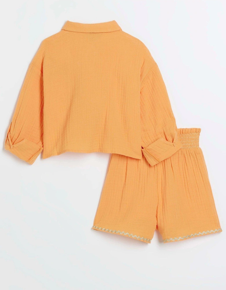 Girls Palm Tree Shirt And Shorts Set - Orange