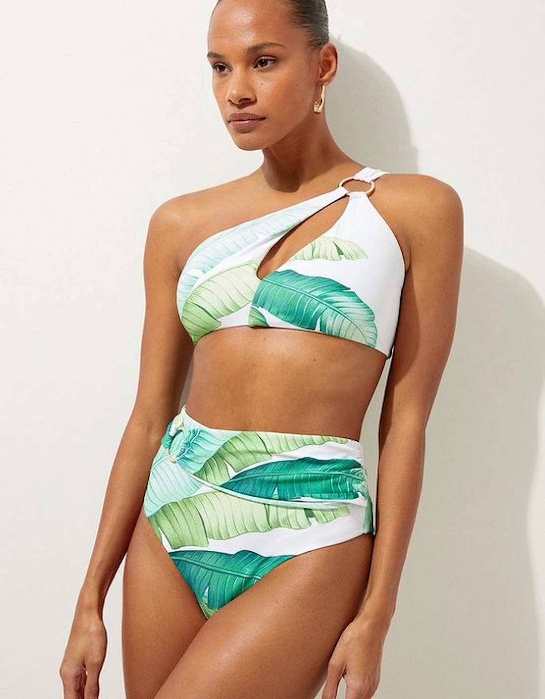 Palm Print Cut Out Detail Bikini Top, 5 of 4