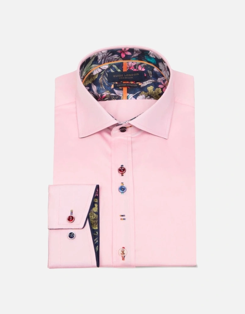 Long Sleeve Detail Cutaway Collar Shirt Pink