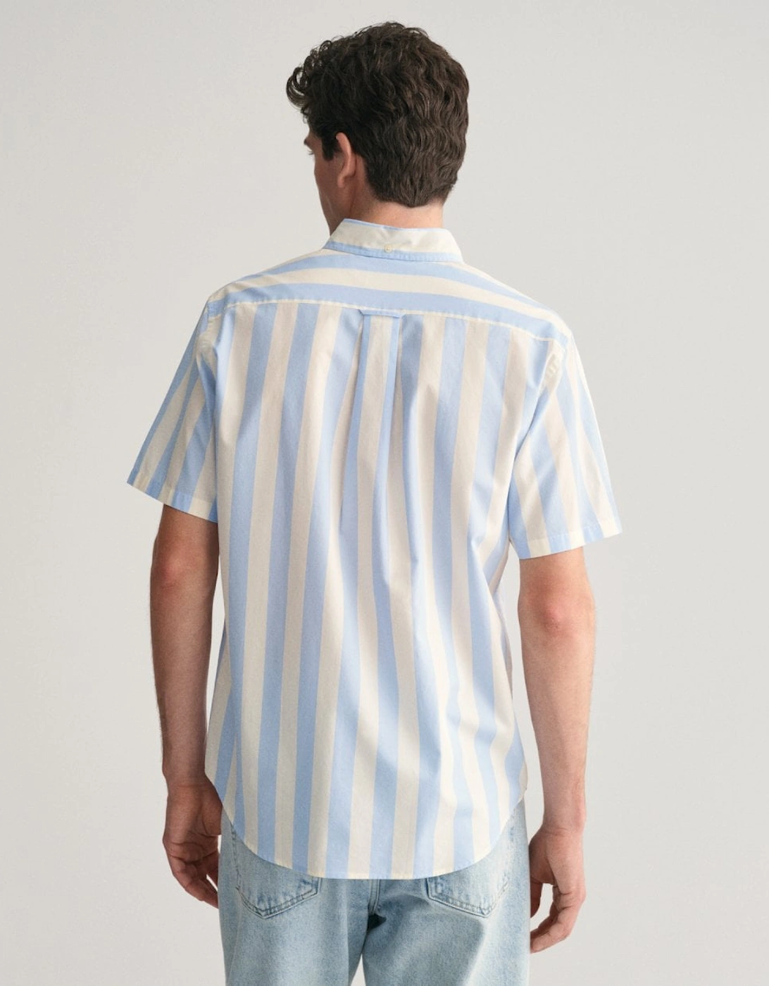 Mens Regular Fit Poplin Parasol Stripe Short Sleeve Shirt