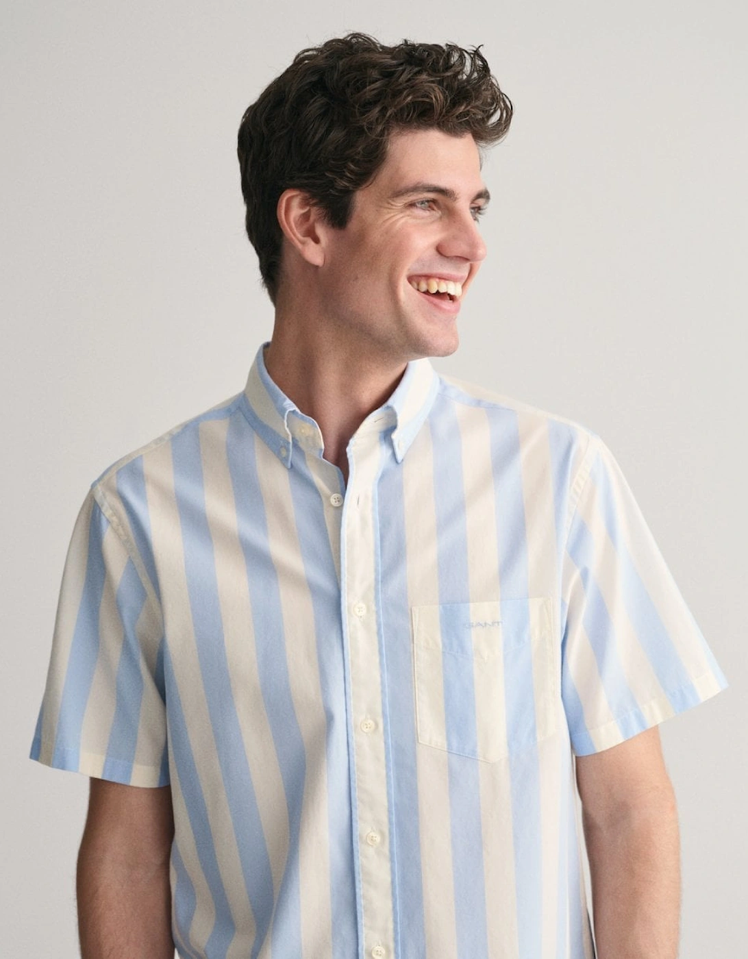 Mens Regular Fit Poplin Parasol Stripe Short Sleeve Shirt