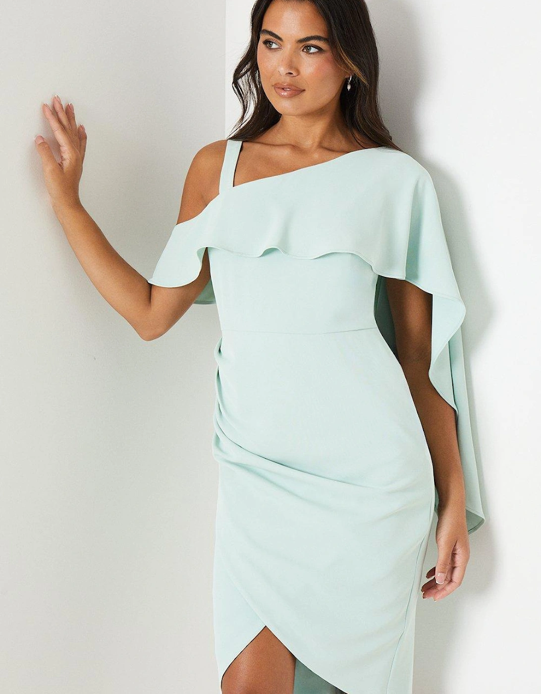 Crepe Dress With Asymmetric Shoulder Detail