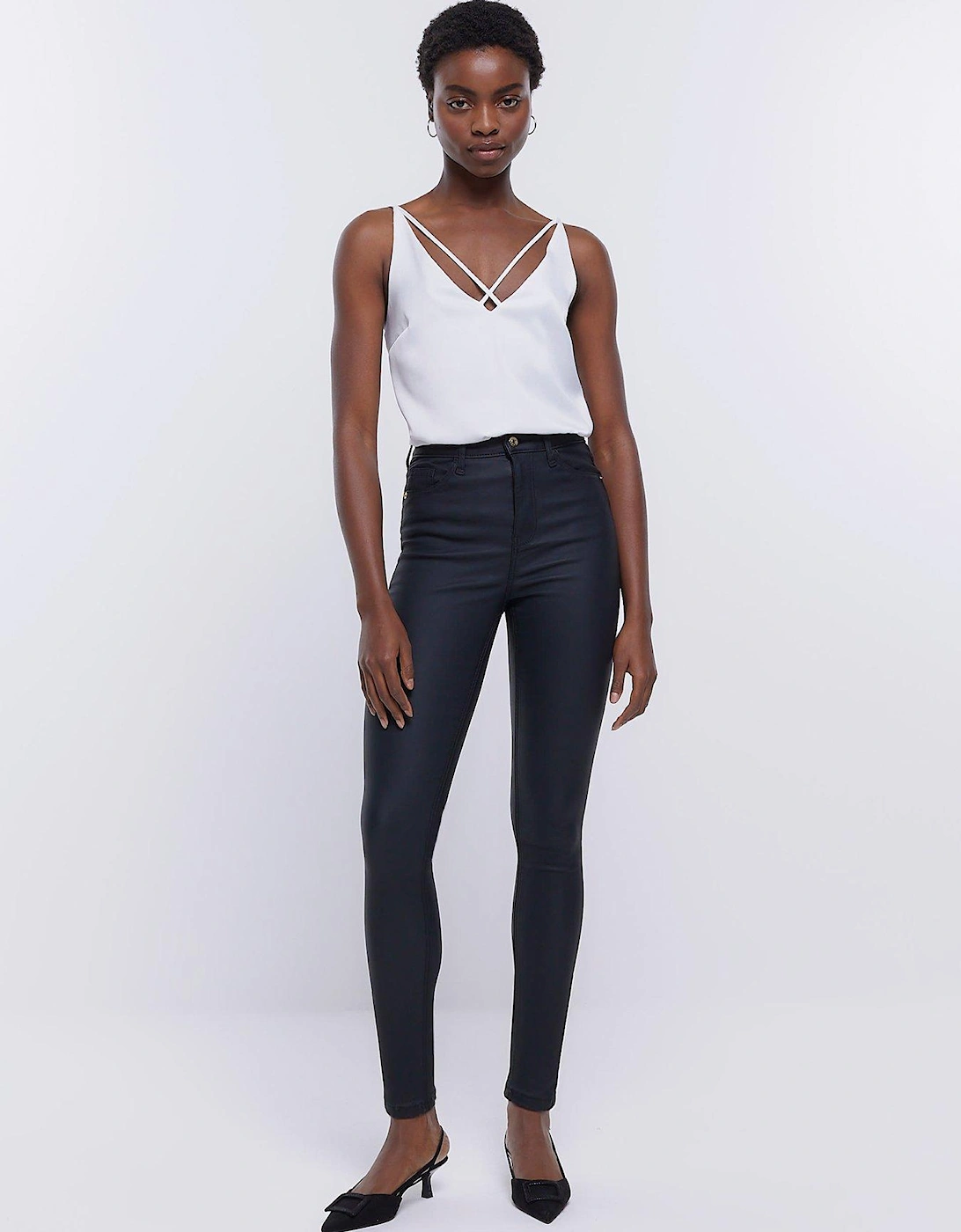 High Rise Skinny Coated Jeans - Black