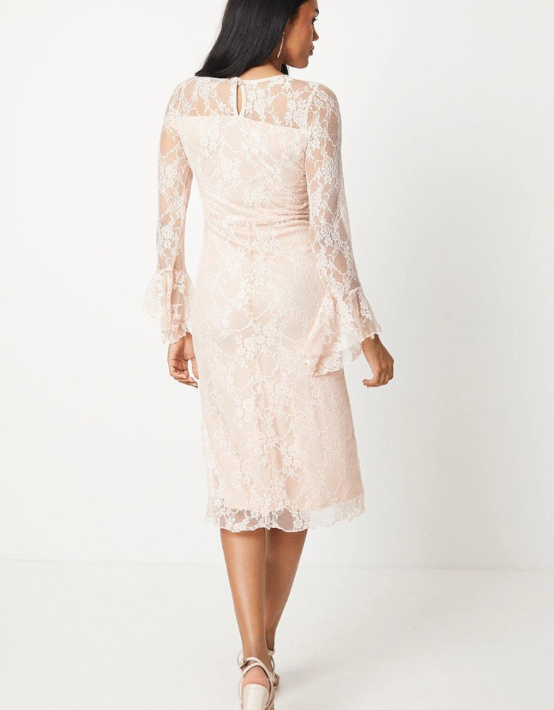 Lace Midi Dress With Flare Sleeve