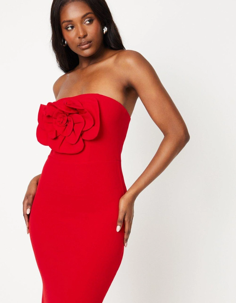 Bandeau Maxi Gown With Rose Corsage