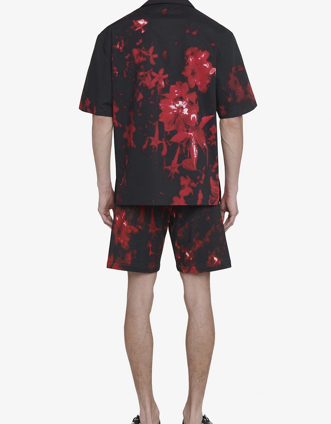 Drop Shoulder Wax Floral Shirt Black