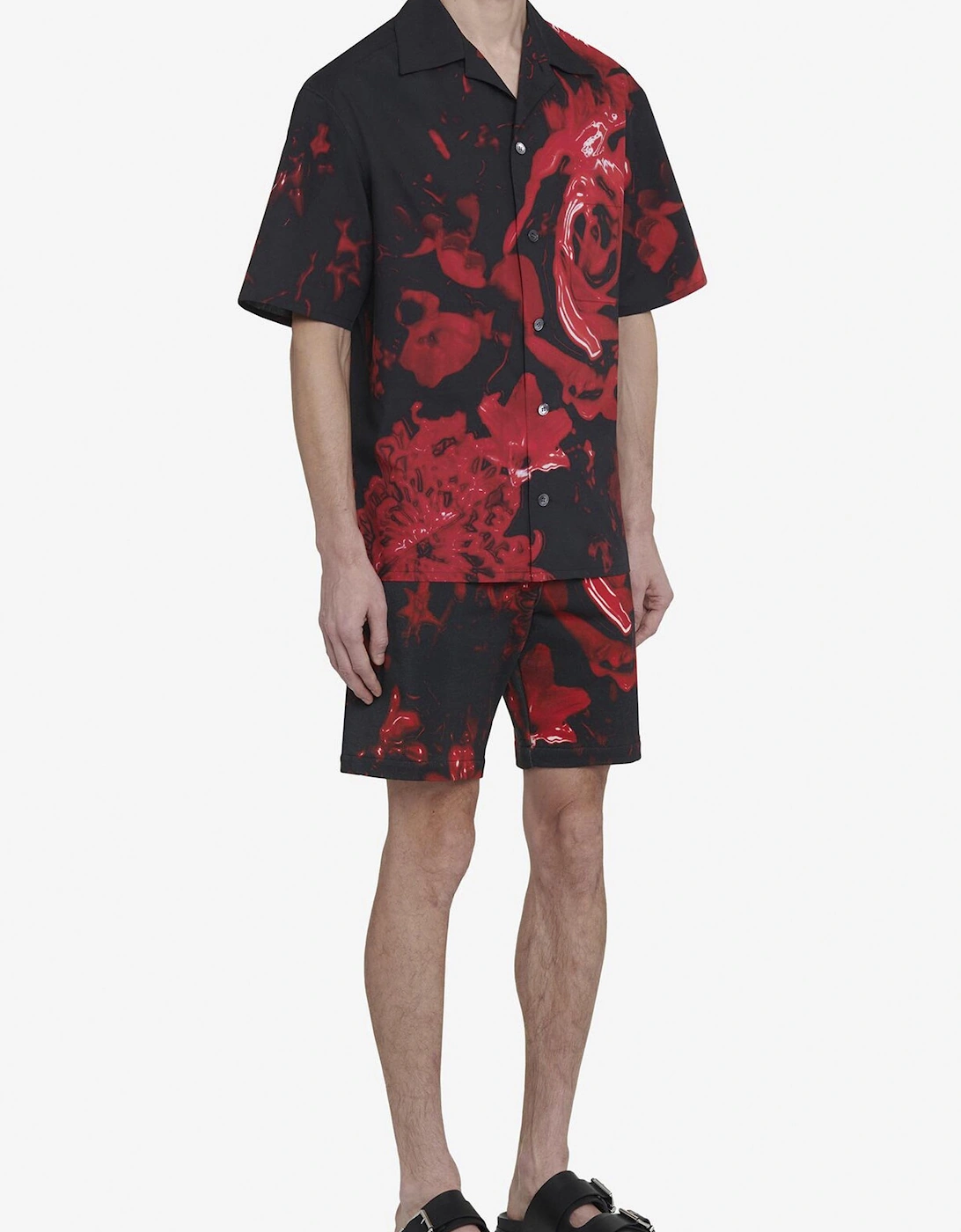 Drop Shoulder Wax Floral Shirt Black