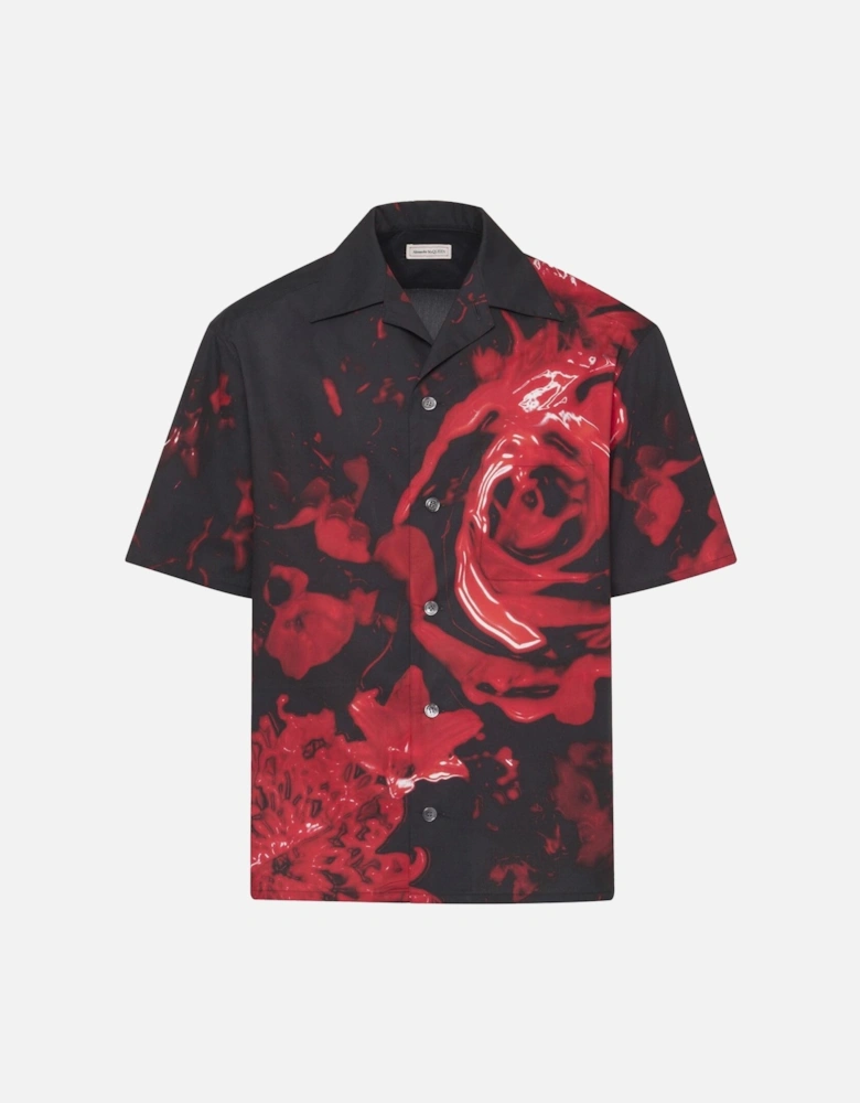 Drop Shoulder Wax Floral Shirt Black