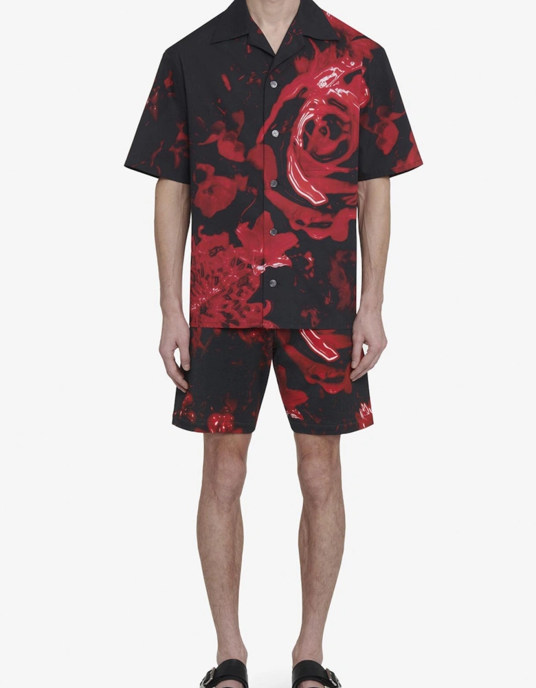 Drop Shoulder Wax Floral Shirt Black