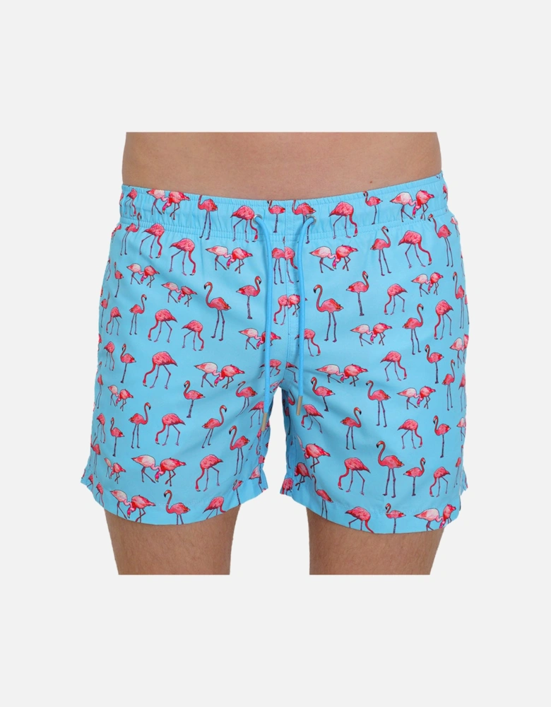 Flamingo Cluster Swim Shorts, Soft Blue