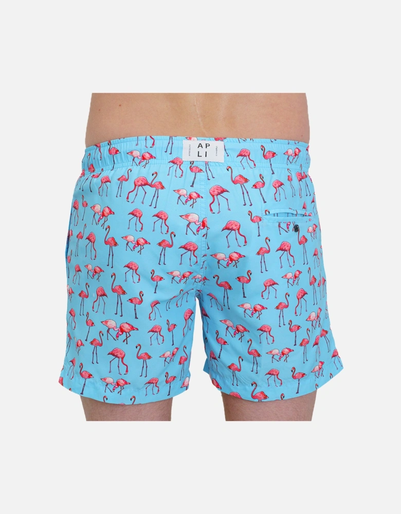 Flamingo Cluster Swim Shorts, Soft Blue