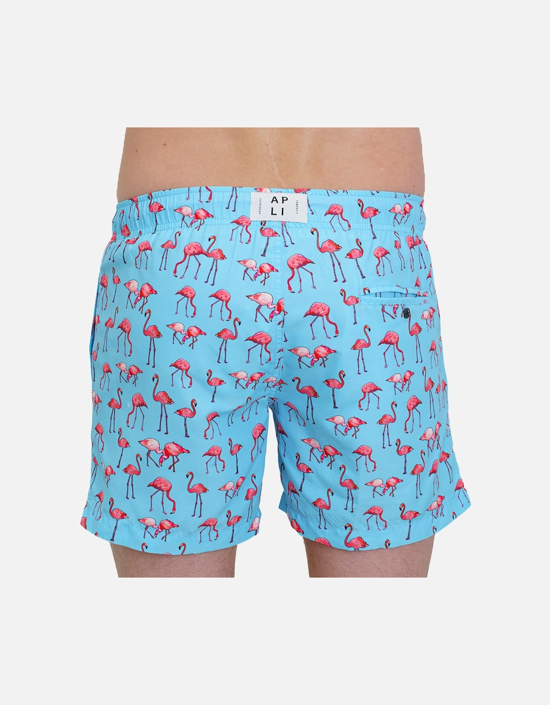 Flamingo Cluster Swim Shorts, Soft Blue