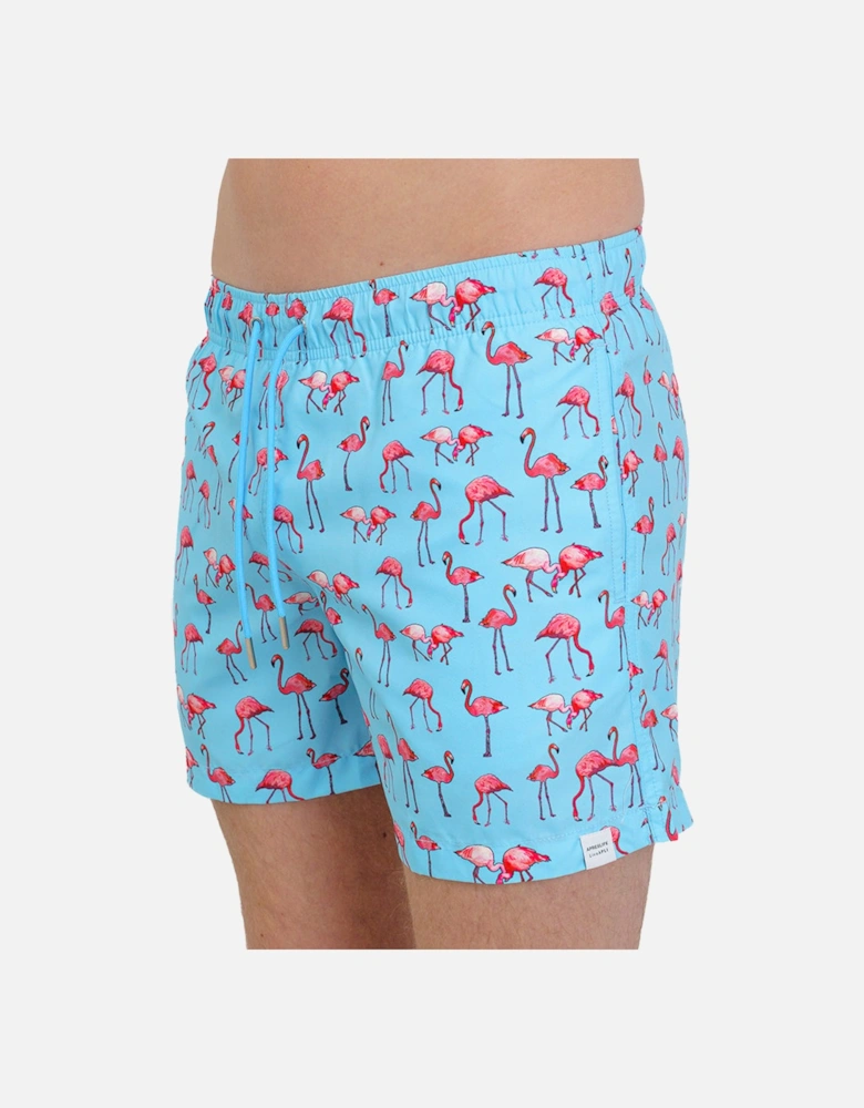Flamingo Cluster Swim Shorts, Soft Blue