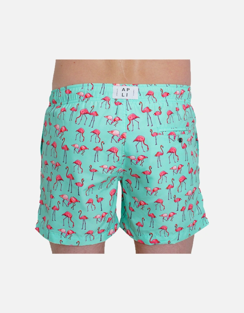 Flamingo Cluster Swim Shorts, Pale Green