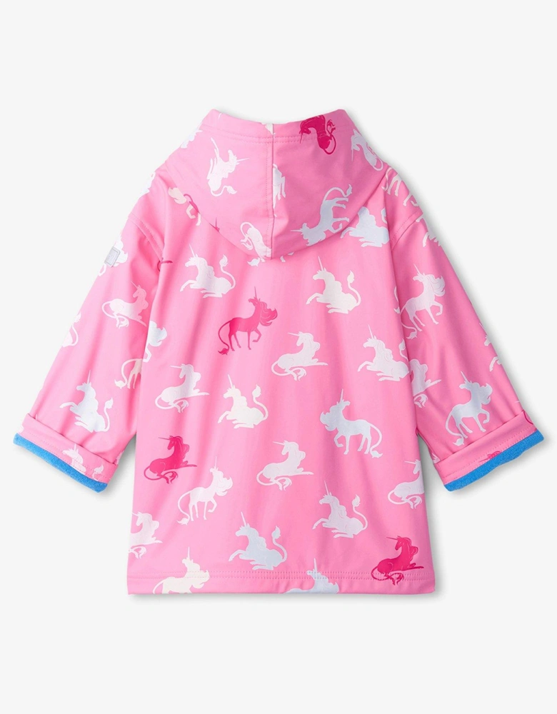 Girls Mystical Unicorn Colour Change Zip Up Rain Jacket - Sachet Pink