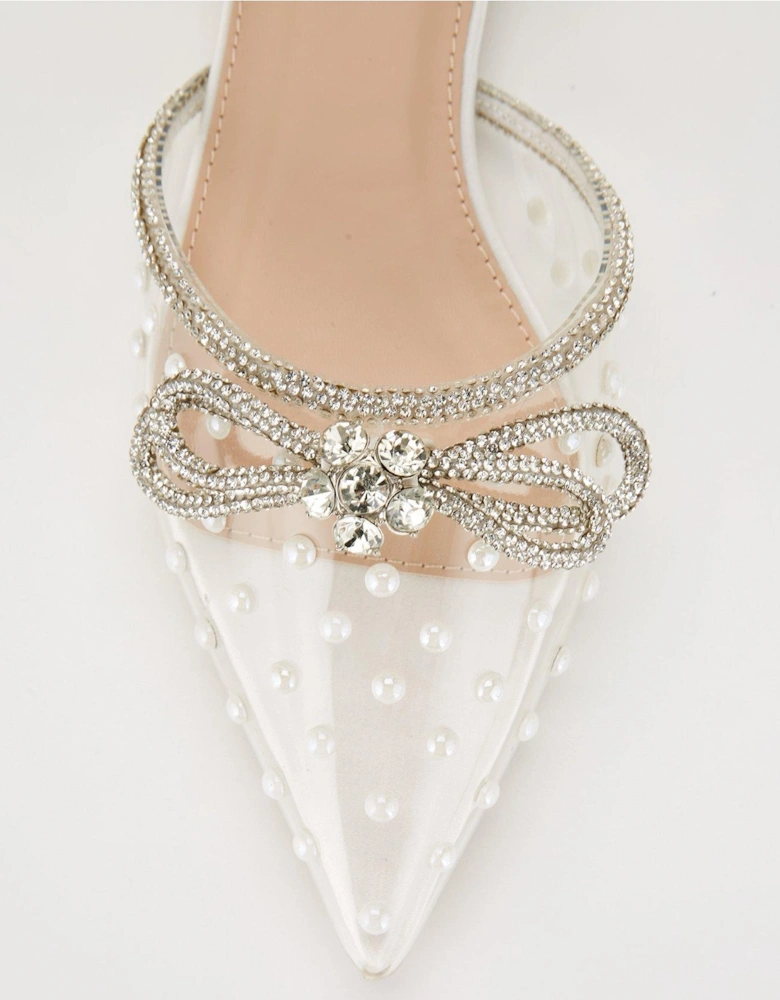 Be Mine Bridal Jacira Bow Embellished Dobby Spot Flat Shoes - Ivory Satin