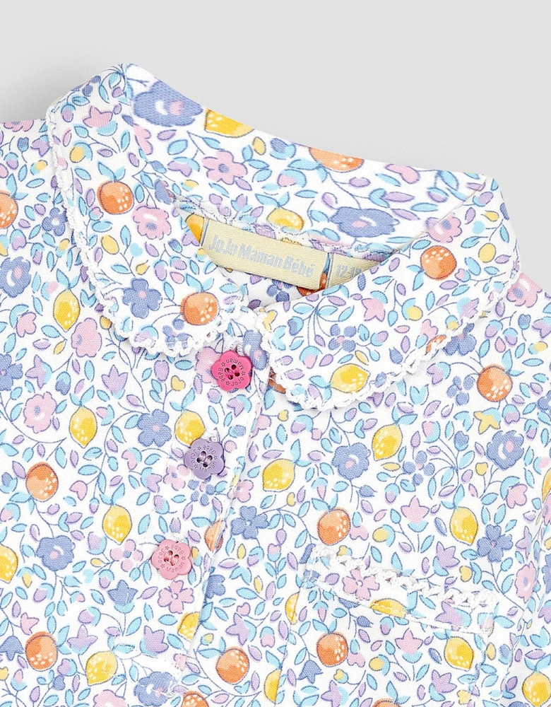 Girls Orange & Lemon Ditsy Floral Pretty Polo Shirt - Purple