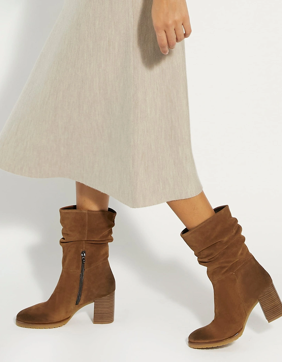 Ladies Prominent - Ruched Block-Heeled Ankle Boots