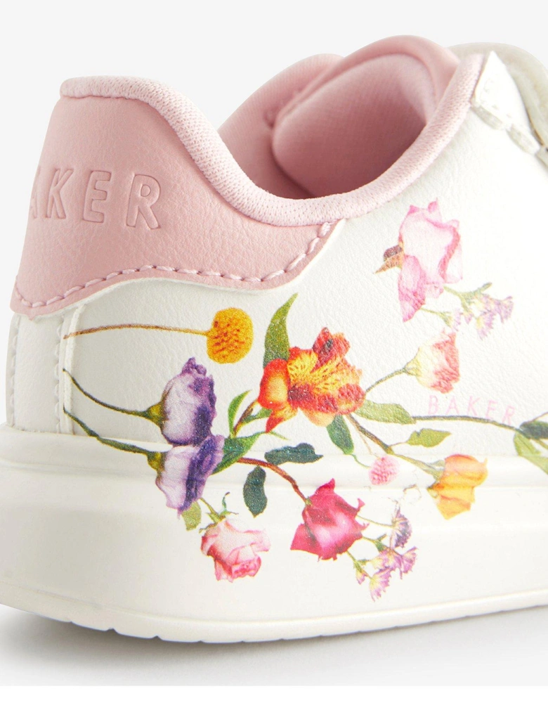 Younger Girls Floral Trainer - White
