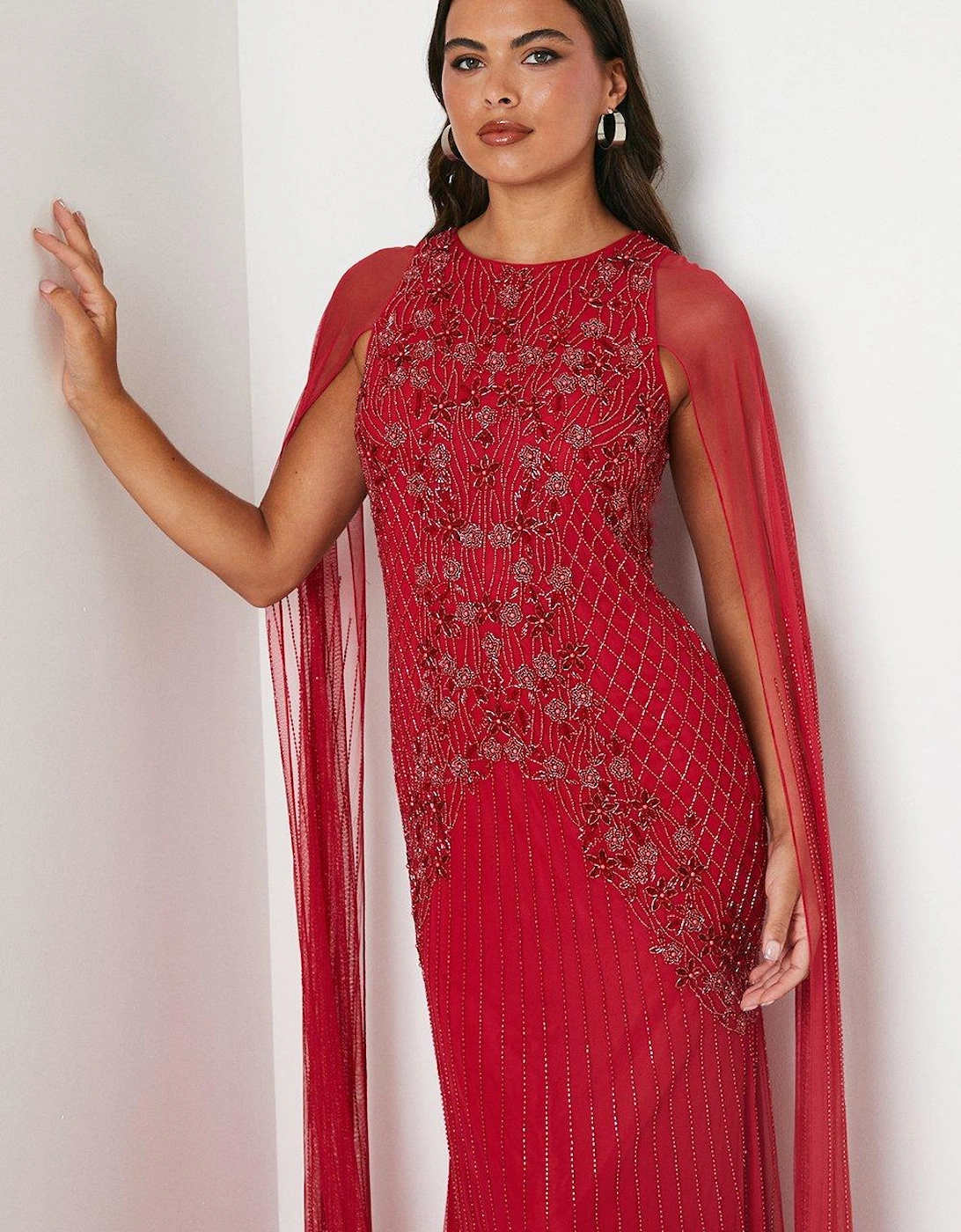 Premium Embellished Gown With Cape Sleeves