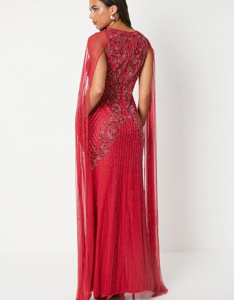 Premium Embellished Gown With Cape Sleeves