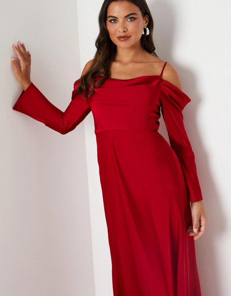 Long Sleeve Cowl Neck Satin Gown