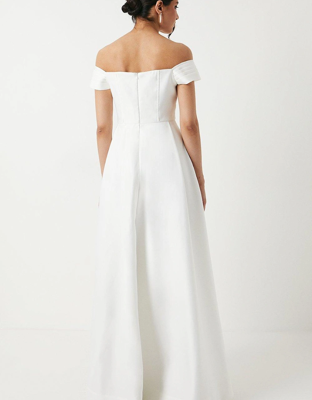 Structured Satin Bardot Full Skirted Wedding Dress