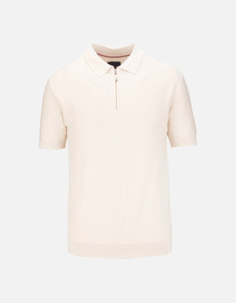 1/4 Zip Cotton Detail Polo Top Ecru