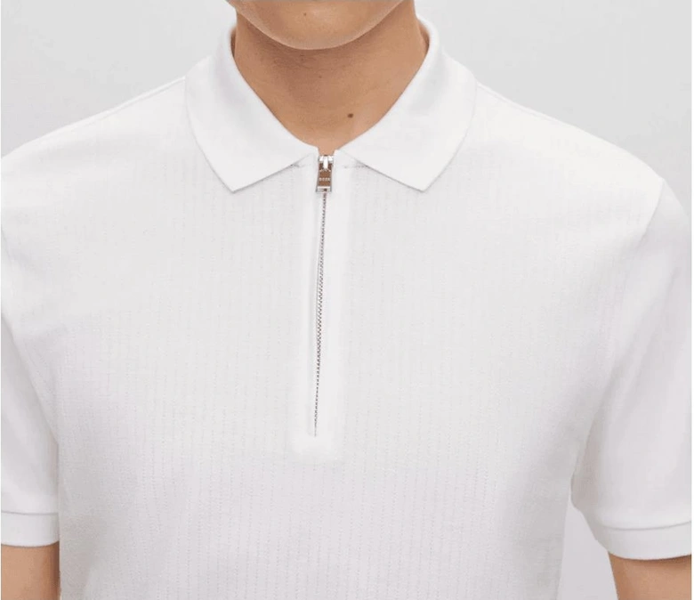 Polston Zip Collar White Polo Shirt