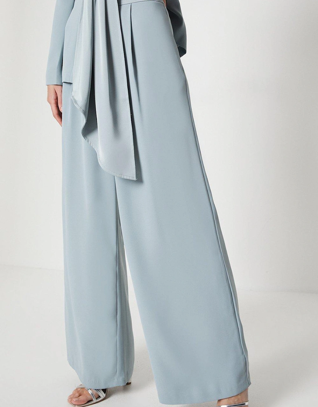 Wide Leg Trouser With Satin Pleated Waistband