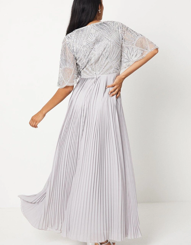 Linear Embellished Pleat Skirt Midi Dress