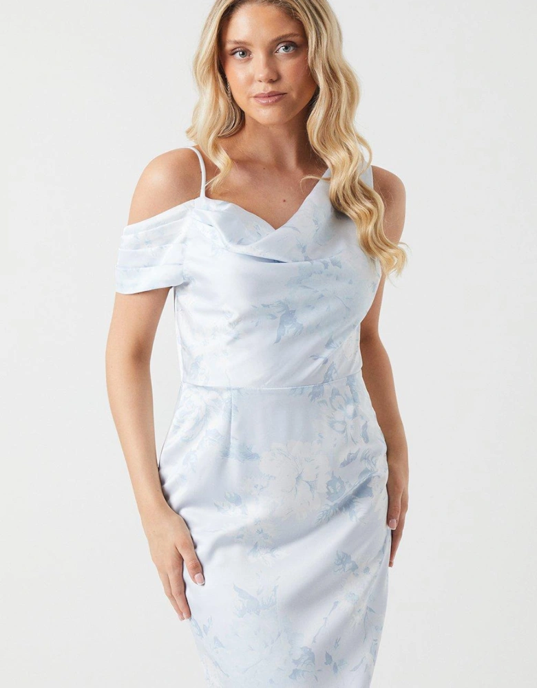 Printed Asymmetric Sleeve Bridesmaids Dress