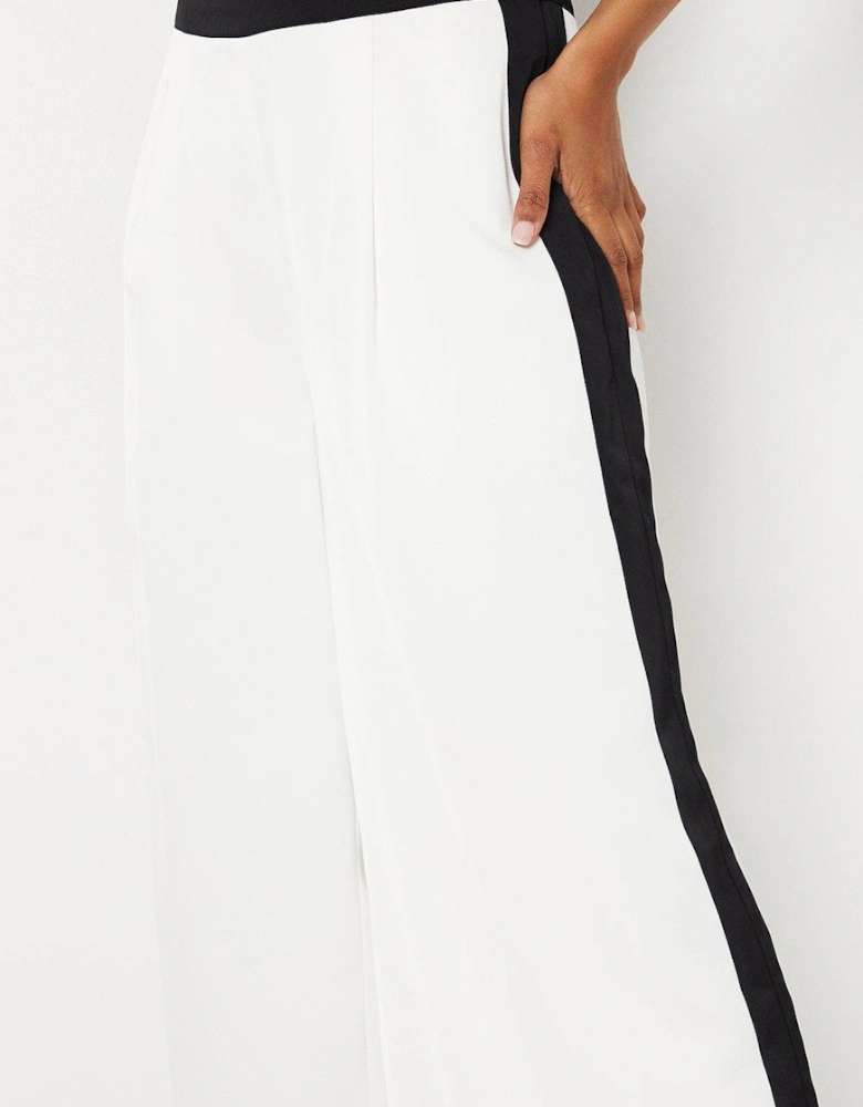 Contrast Panelled Satin Wide Leg Trousers
