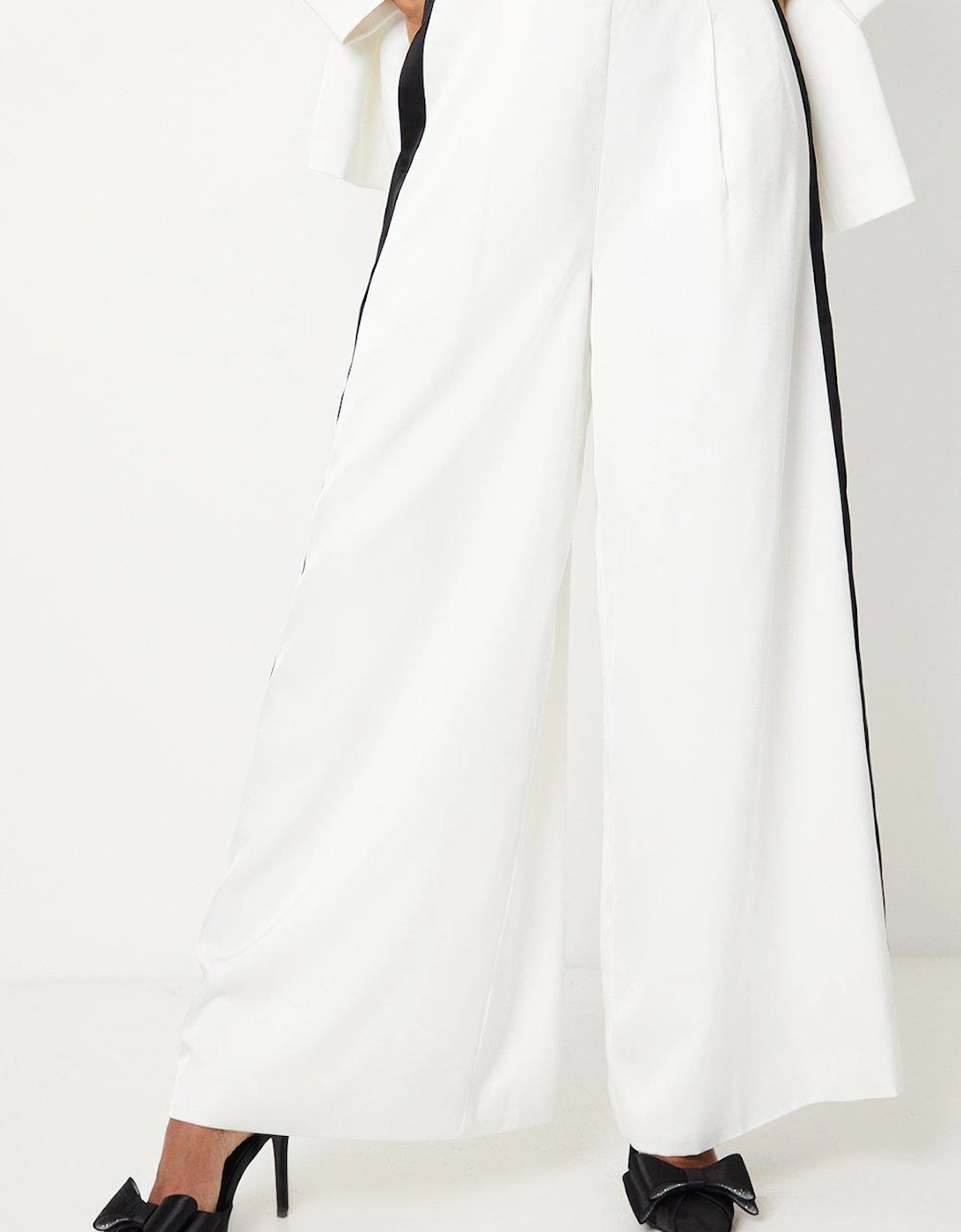 Contrast Panelled Satin Wide Leg Trousers