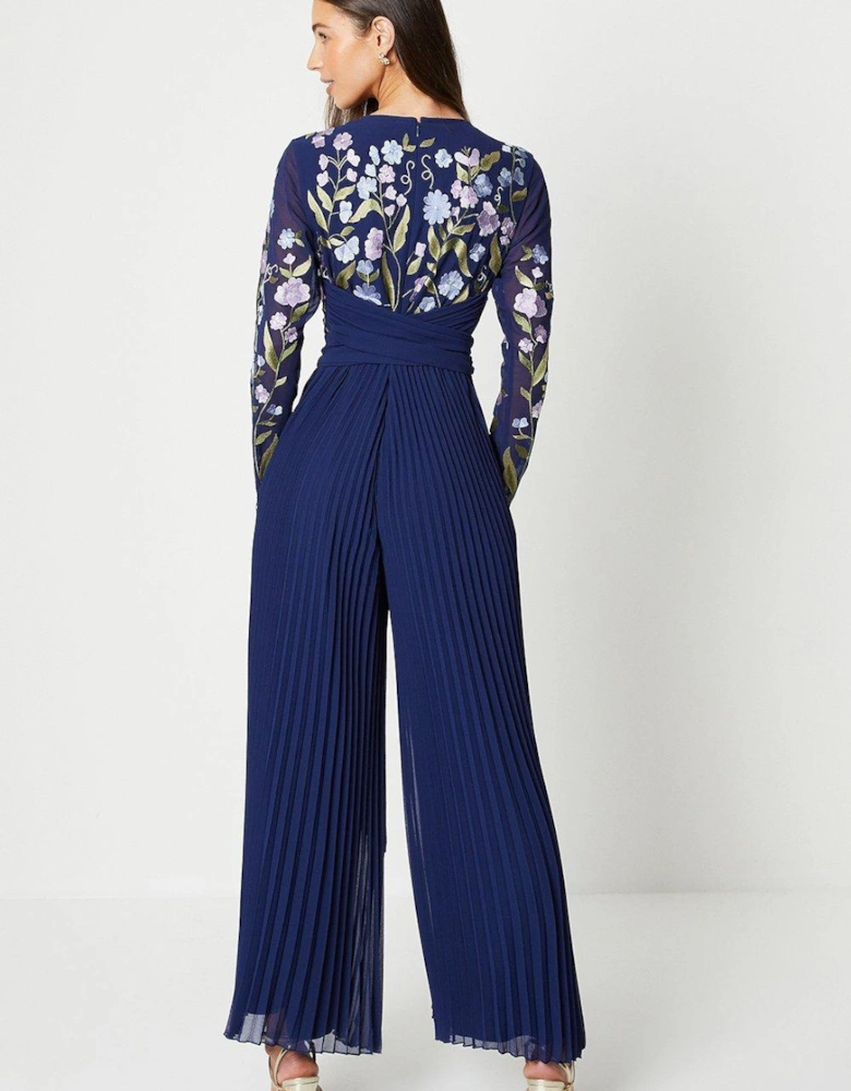 Embroidered Top Pleated Trouser Jumpsuit