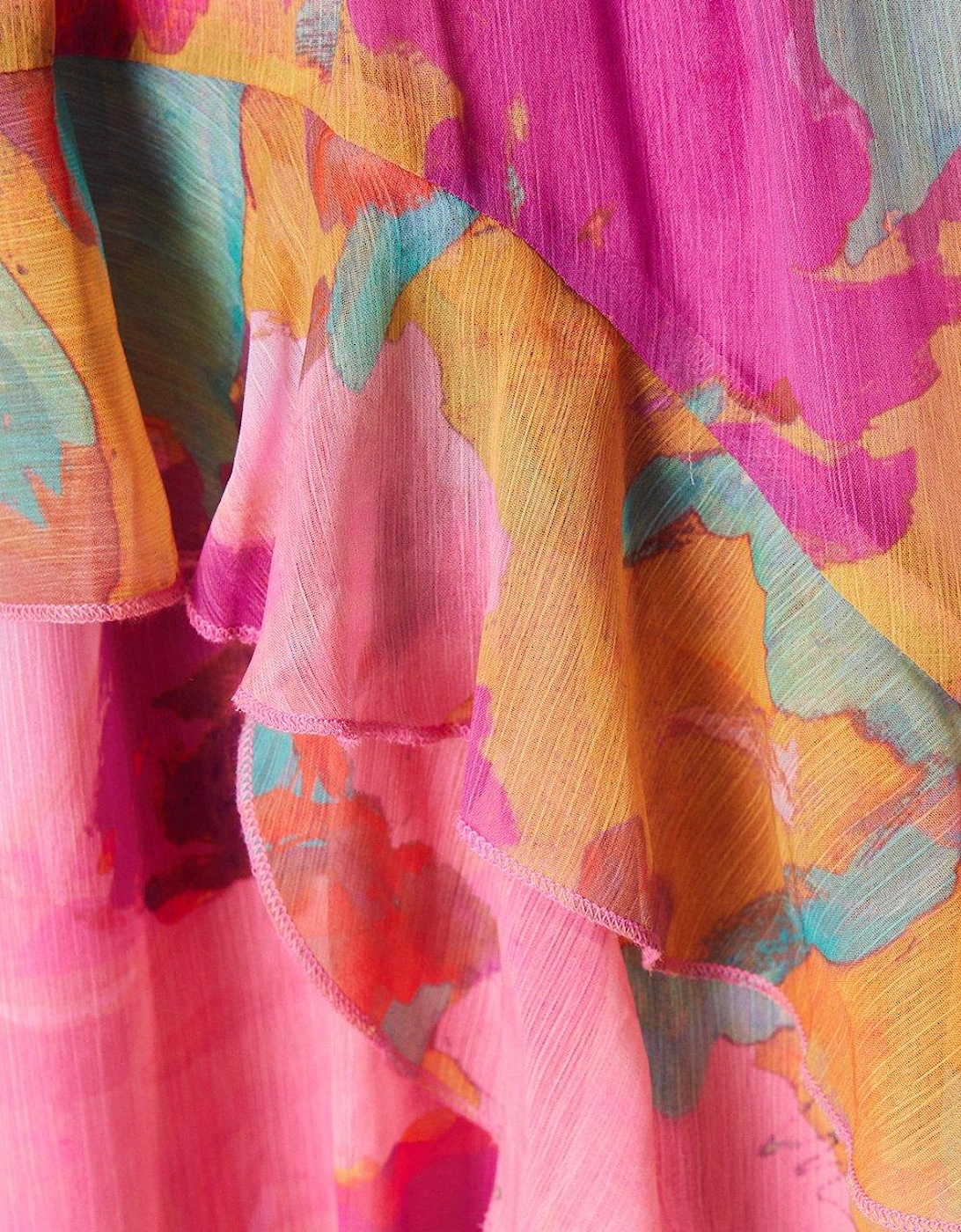 Floral Print Panel Skirt Midi Dress