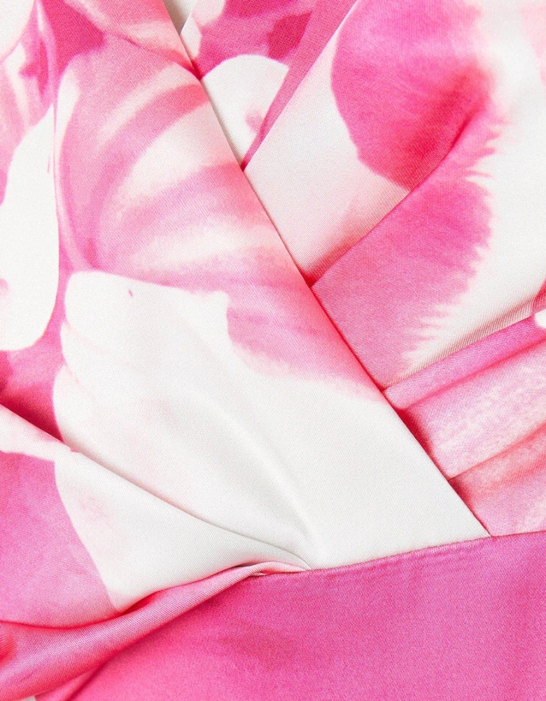 Drape Detail Blouson Sleeve Satin Midi Dress