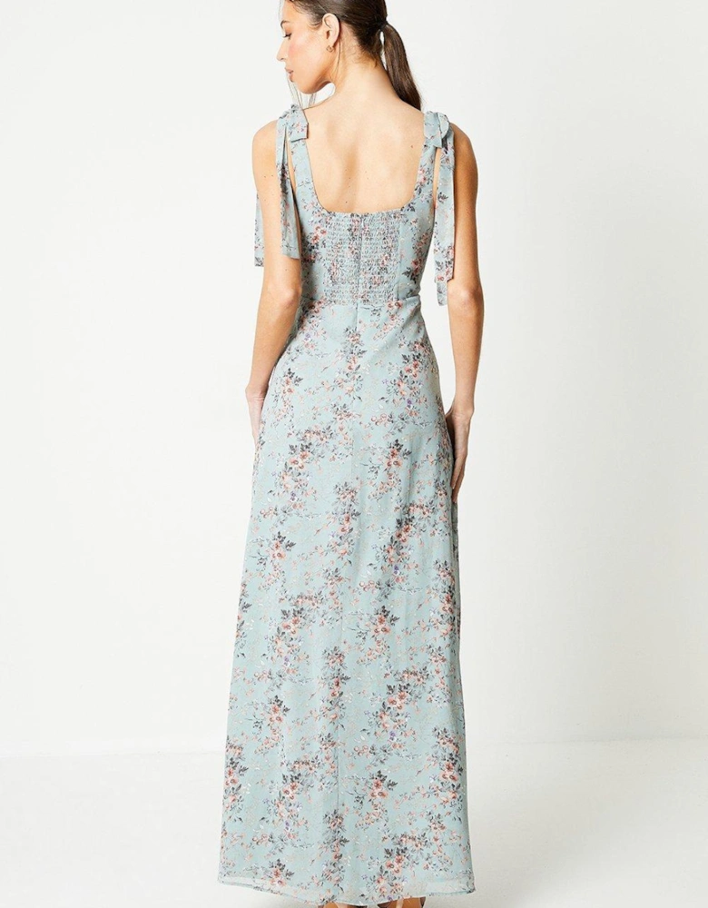 Wildflower Printed Bow Shoulder Maxi Dress