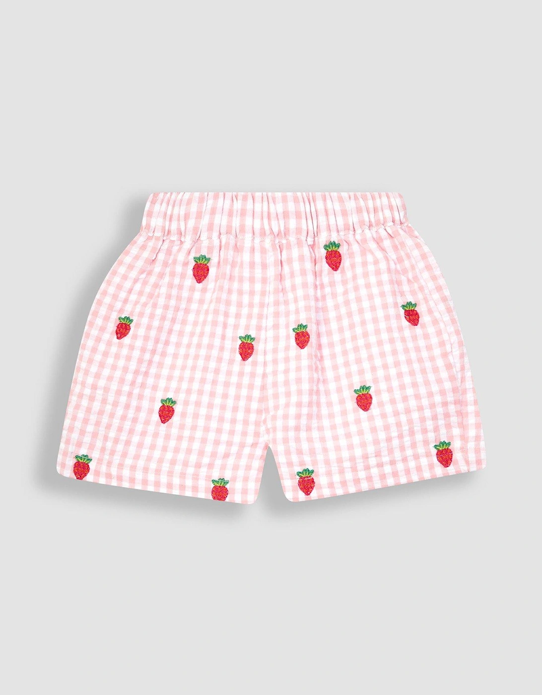 Girls 2-Piece Strawberry Seersucker Blouse & Shorts Set - Pink