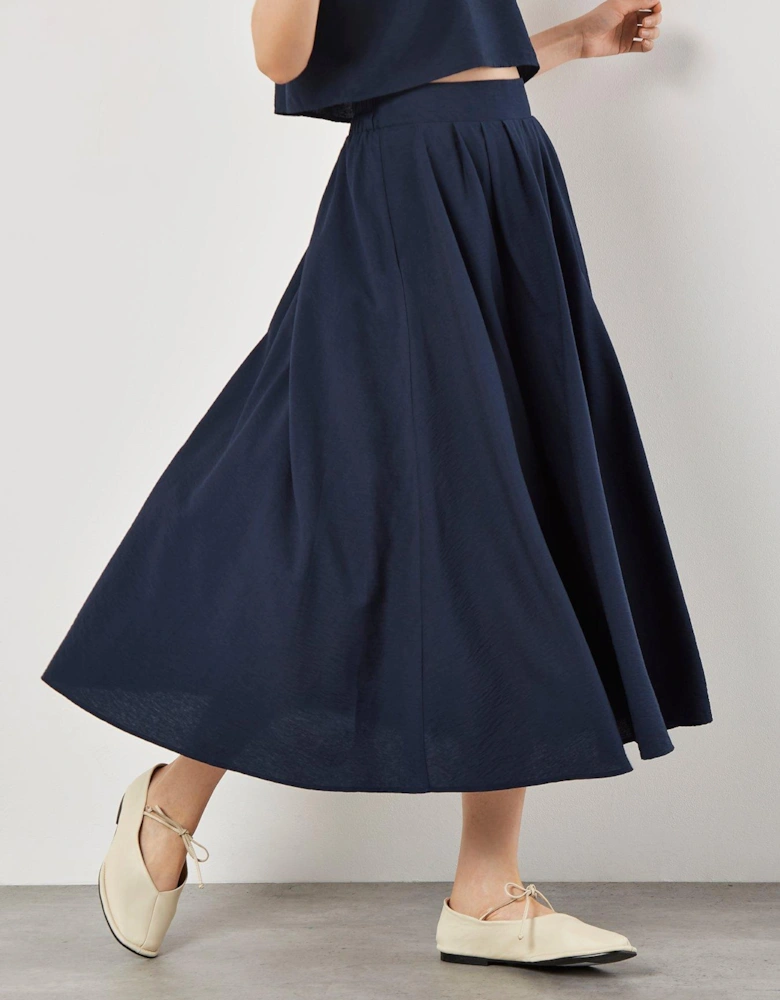 Slub Pleat A-line Midi Skirt