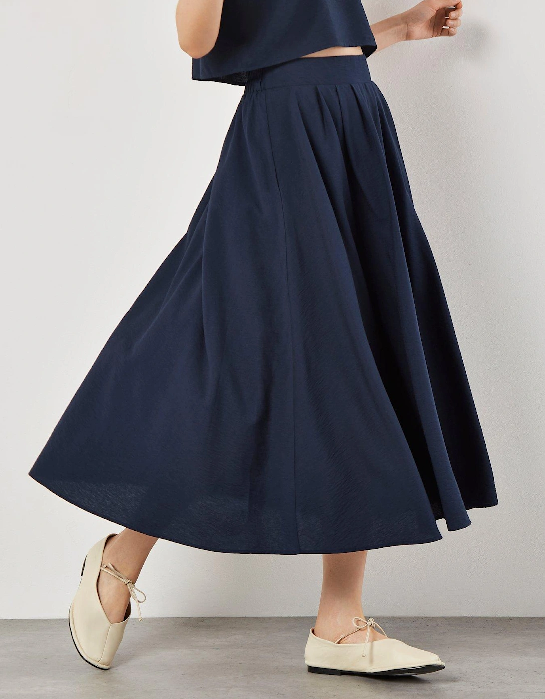 Slub Pleat A-line Midi Skirt, 2 of 1