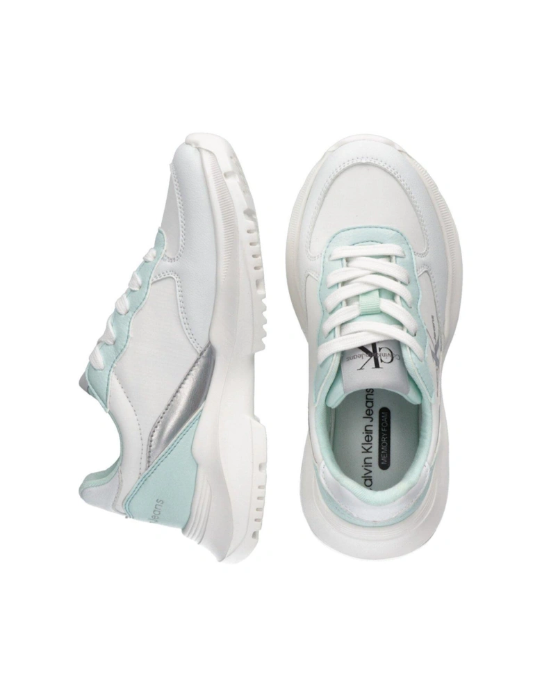 Girls Low Cut Lace-Up Sneaker - White/Aquamarine