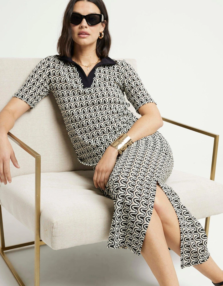 Crochet Fitted Midi Skirt Co-Ord - Black