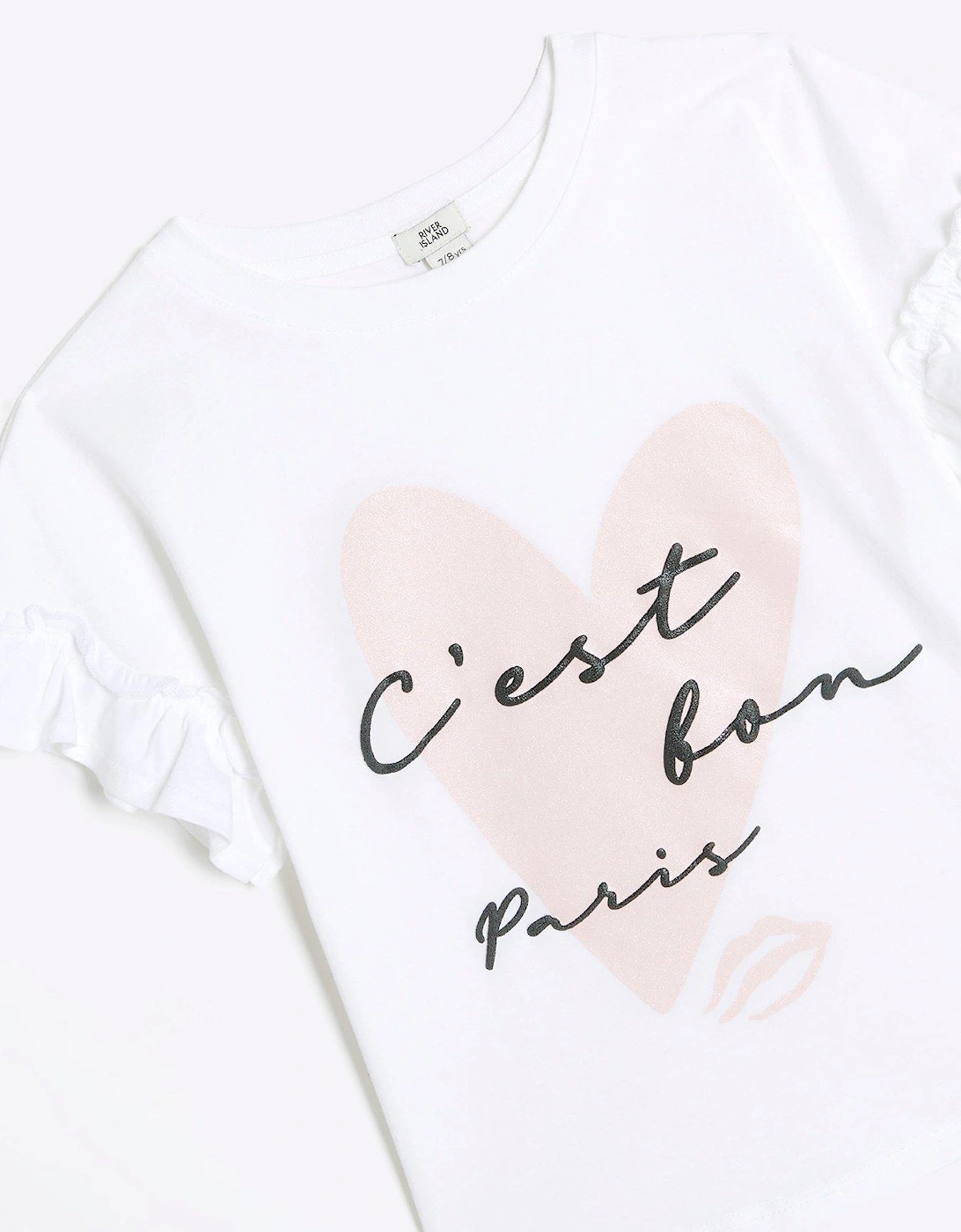 Girls Glitter Heart T-Shirt - White