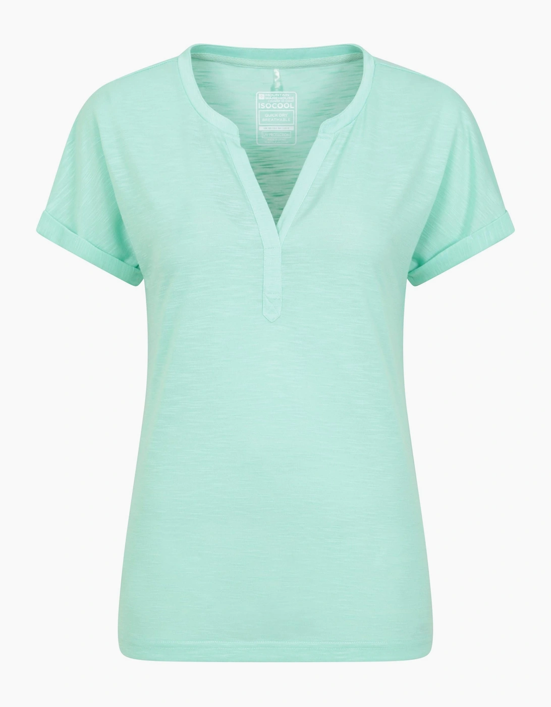Mountain Warehouse Skye Slub V Neck T-Shirt for Women, Breathable Quick Dry Polyester Top, Green, Size 16 UK - Image 2