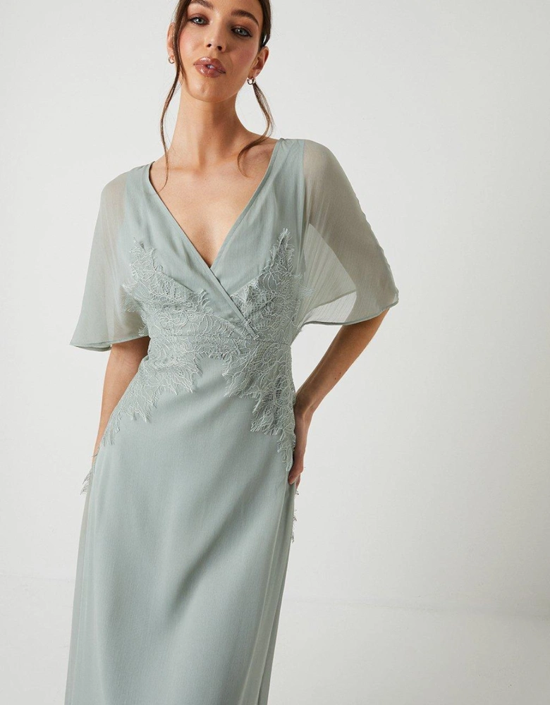 Batwing Sleeve Lace Chiffon Bridesmaids Maxi Dress