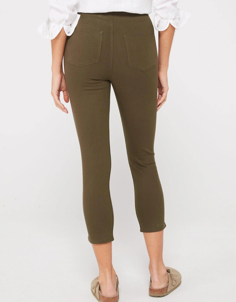 High Waist Crop Jeggings - Khaki